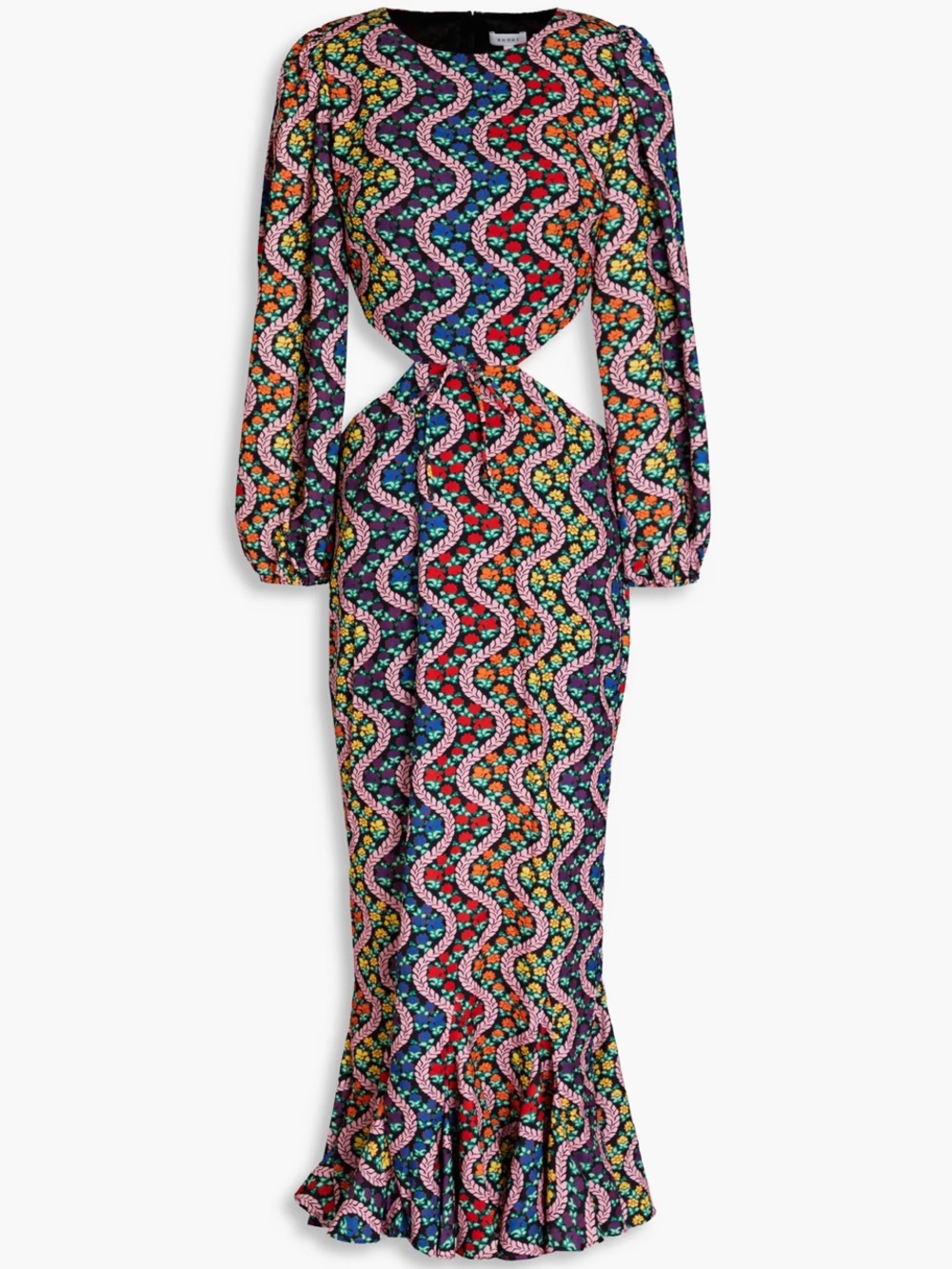 RHODE Multicolor Wave-Print Long-Sleeve Cutout Maxi Dress